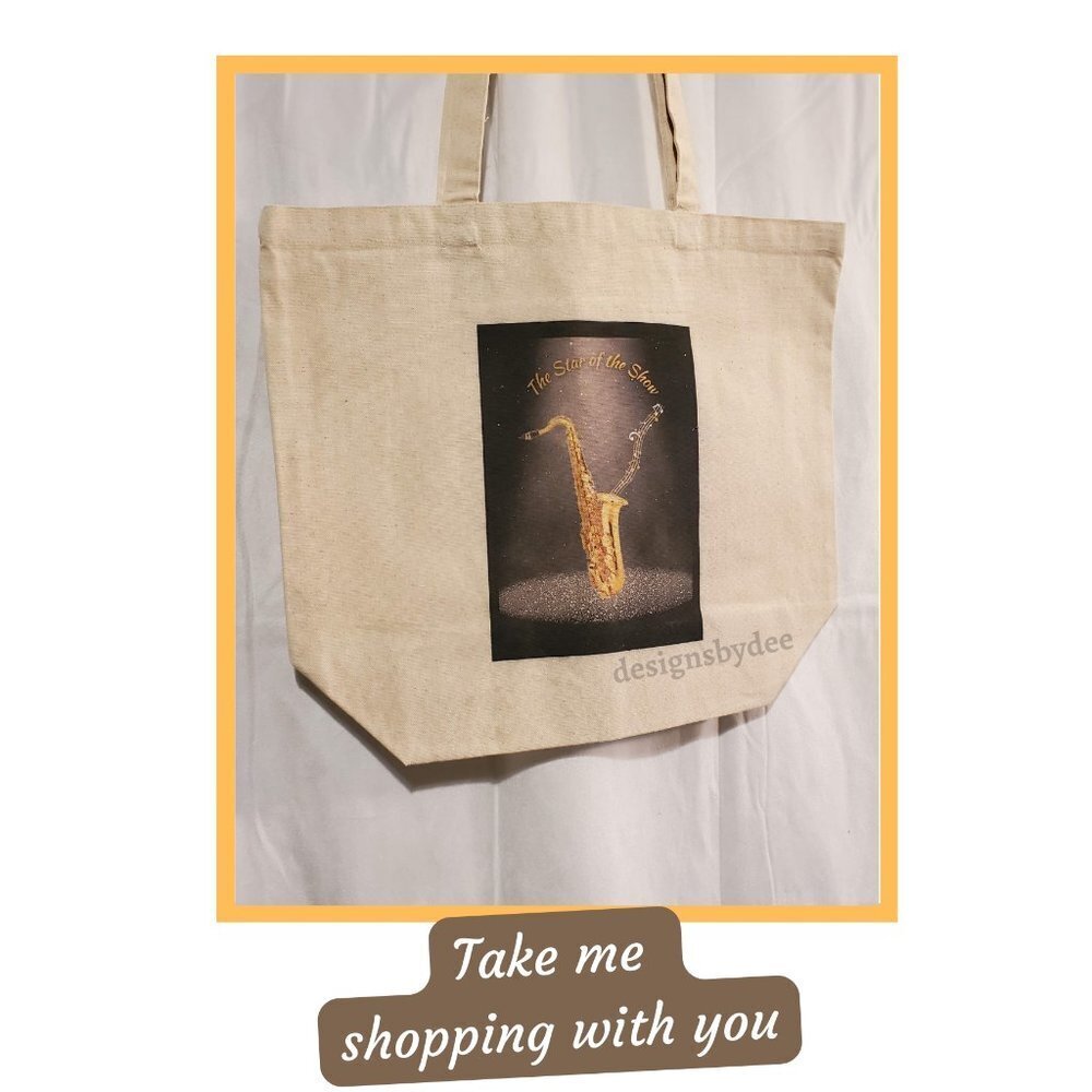 The Saxophone-Star of the Show-Gusseted Cotton Canvas Tote, Coffee Mug Combo - Picture 10 of 11
